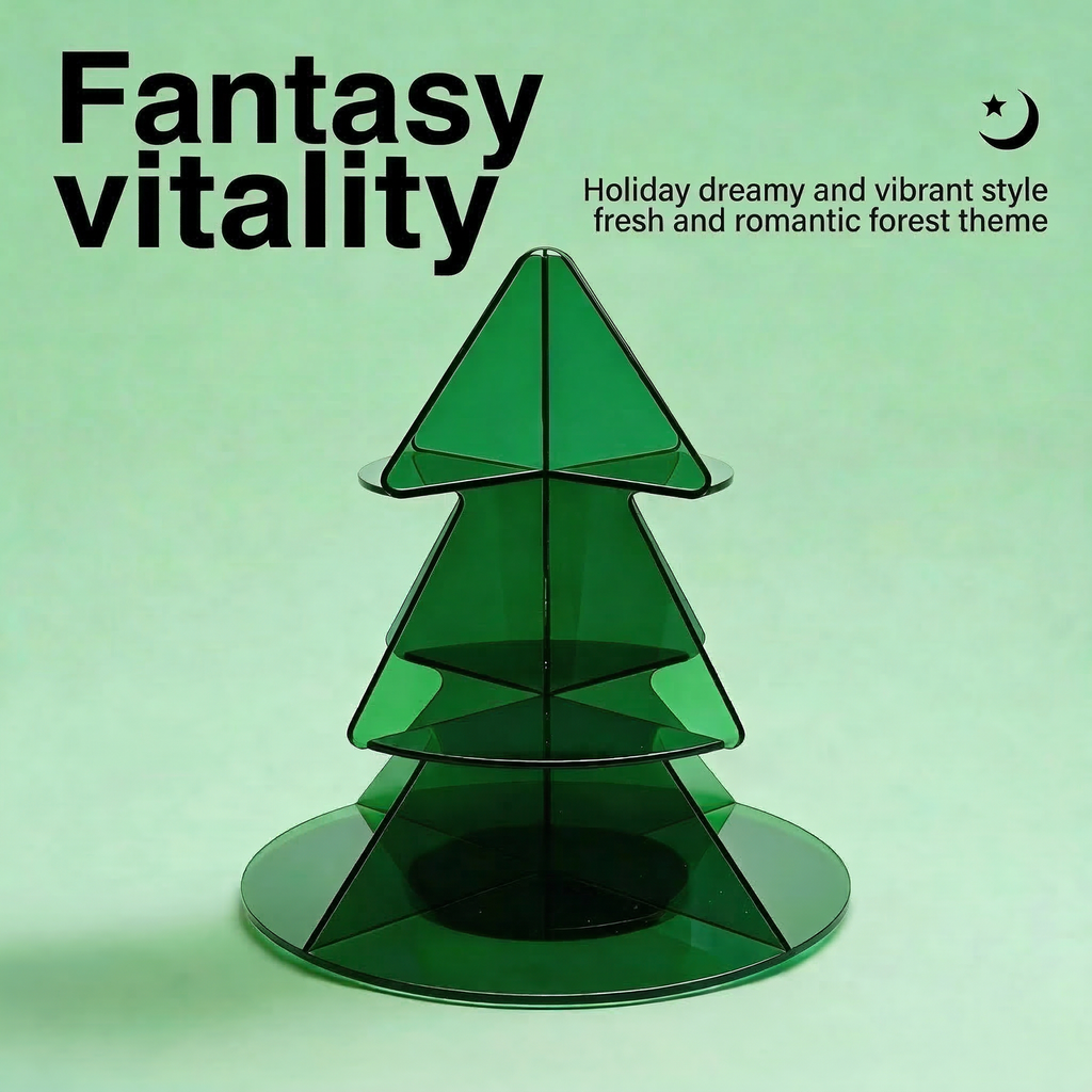 Blind box Rotating Christmas Tree 3-Tier Acrylic Cosmetic Organizer Perfume Skincare Display Stand 360° Swivel Vanity Countertop Storage Rack Green/White