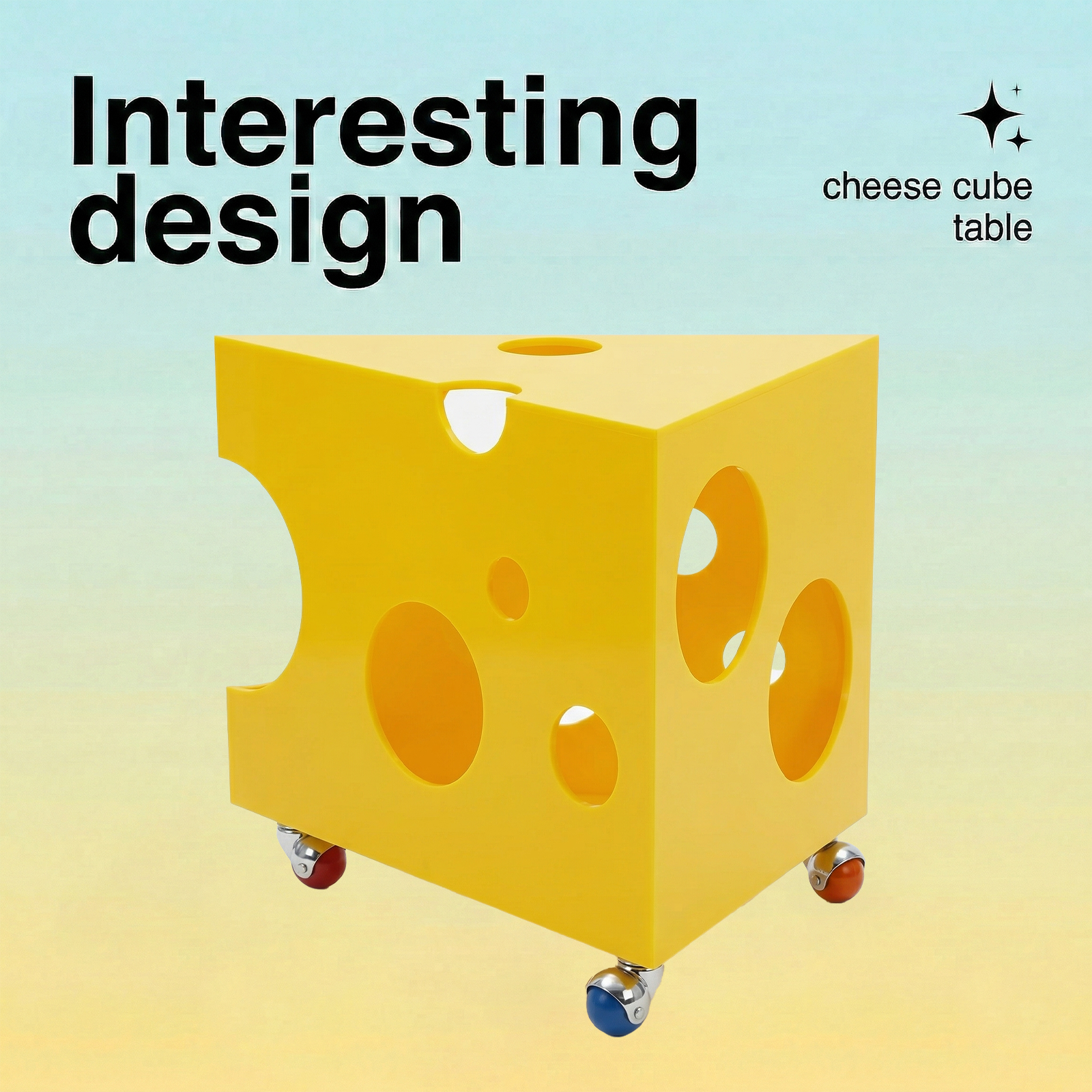 Yellow Rolling Acrylic Cat House & Side Table | LITHZEPARA