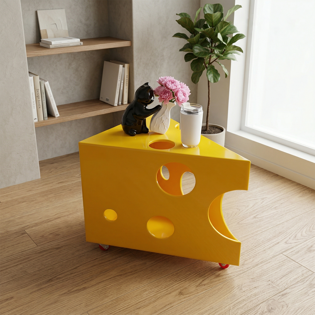 Yellow Rolling Acrylic Cat House & Side Table | LITHZEPARA