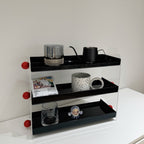 JAFFA 3-Tier Acrylic Perfume Organizer | Black Shelves with Red Accents | Luxury Vanity Fragrance & Decor Display Rack