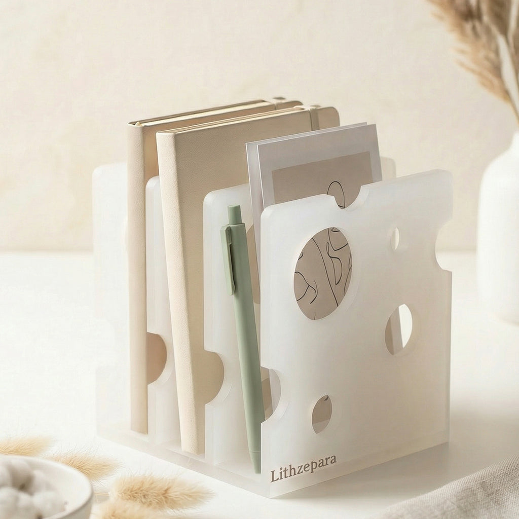 Blind box Acrylic Desk Organizer Cheese Shape 3 Grids Frosted Storage Box for Phone Remote Makeup Brushes Pens Ins Kawaii Cute Desktop Decor White
