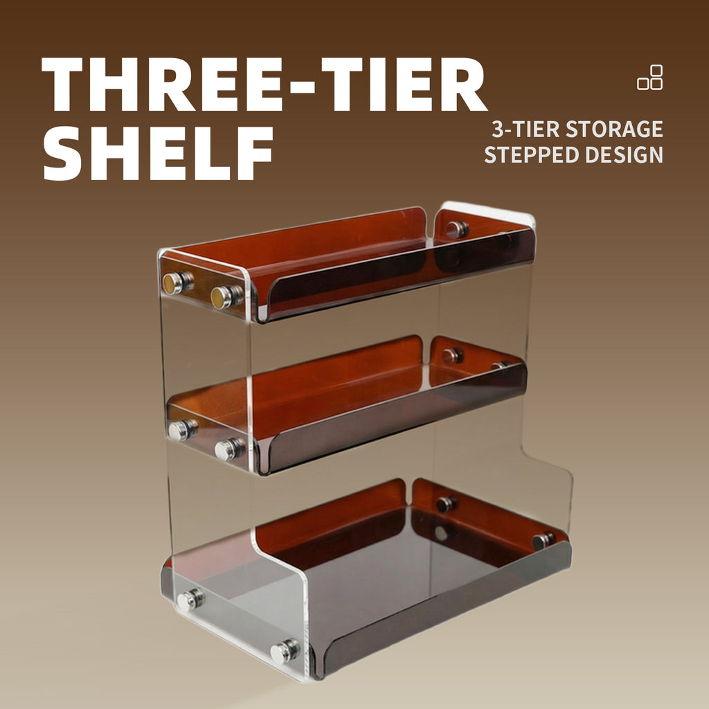 Tea Color 3-Tier Acrylic Display Shelf Light Luxury Organizer for Cosmetics Perfume Cups Jewelry Desktop Vanity Countertop Storage Rack