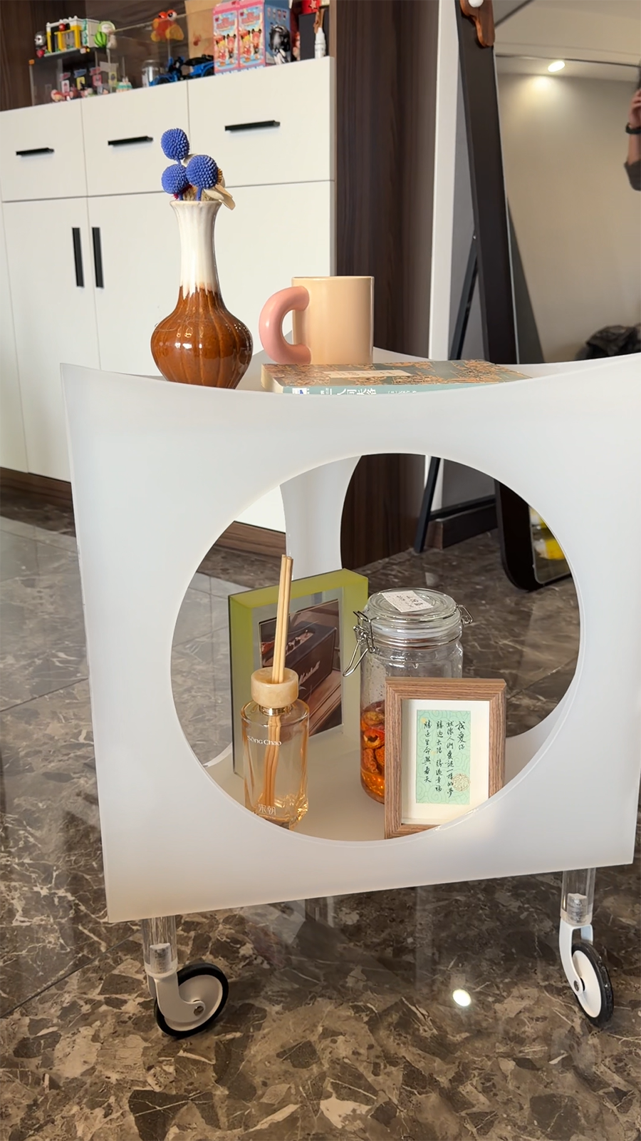 Modern Frosted Acrylic Mobile Side Table