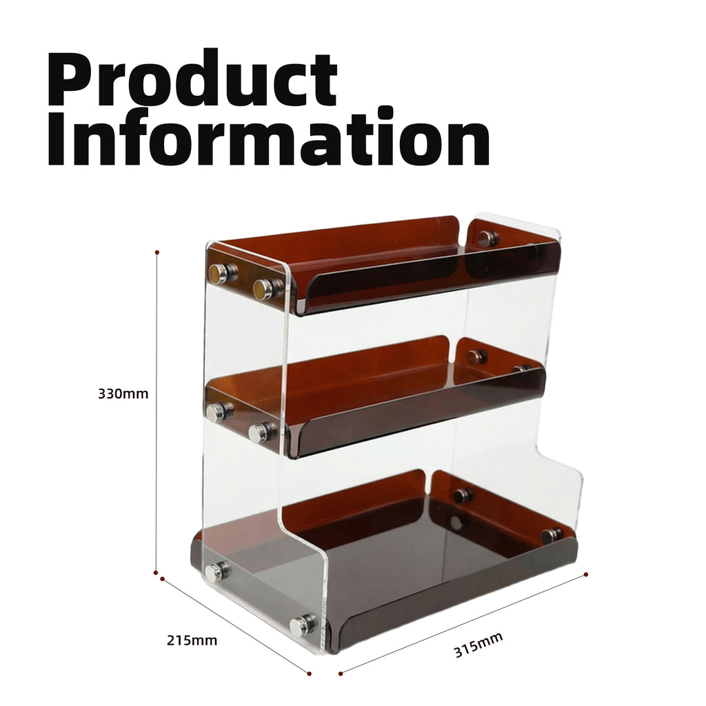 Tea Color 3-Tier Acrylic Display Shelf Light Luxury Organizer for Cosmetics Perfume Cups Jewelry Desktop Vanity Countertop Storage Rack