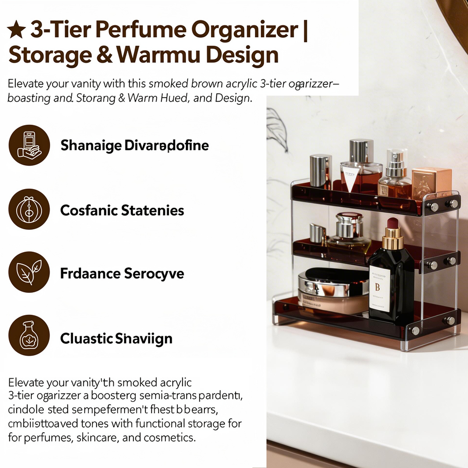 Tea Color 3-Tier Acrylic Display Shelf Light Luxury Organizer for Cosmetics Perfume Cups Jewelry Desktop Vanity Countertop Storage Rack