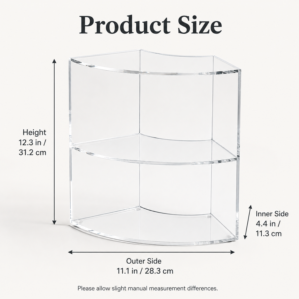 Lithzepara Clear Acrylic 2-Tier Corner Perfume Organizer Stand – Curved Vanity Display Shelf for Fragrance, Skincare & Decor