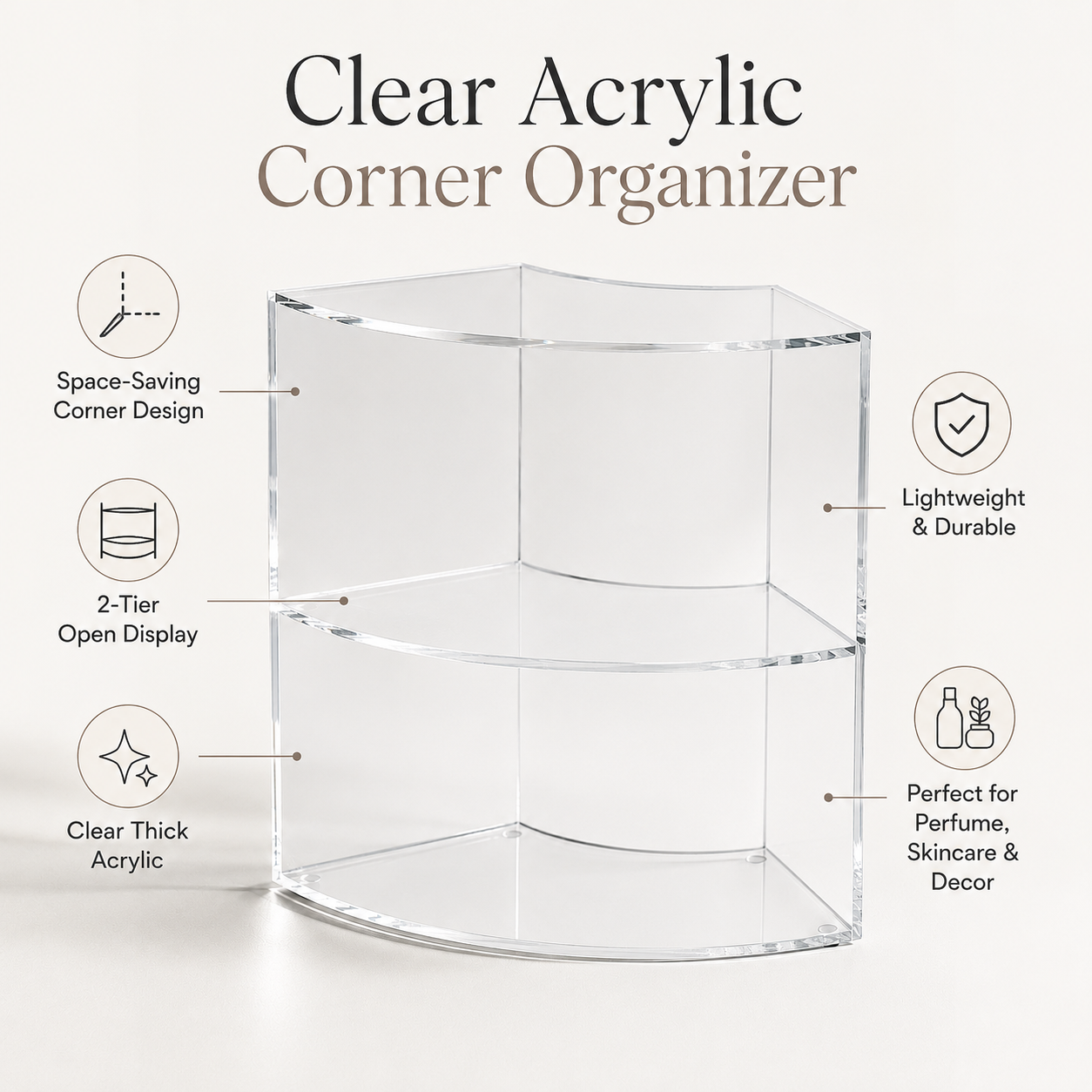 Lithzepara Clear Acrylic 2-Tier Corner Perfume Organizer Stand – Curved Vanity Display Shelf for Fragrance, Skincare & Decor