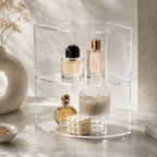Lithzepara Clear Acrylic 2-Tier Corner Perfume Organizer Stand – Curved Vanity Display Shelf for Fragrance, Skincare & Decor
