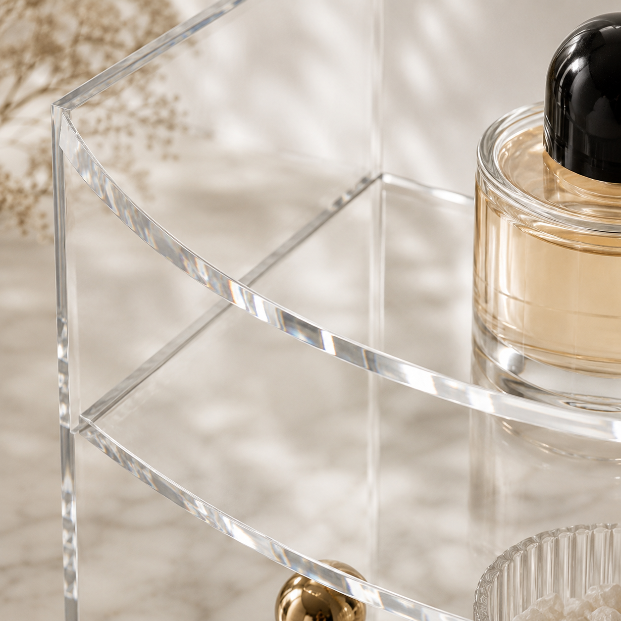 Lithzepara Clear Acrylic 2-Tier Corner Perfume Organizer Stand – Curved Vanity Display Shelf for Fragrance, Skincare & Decor