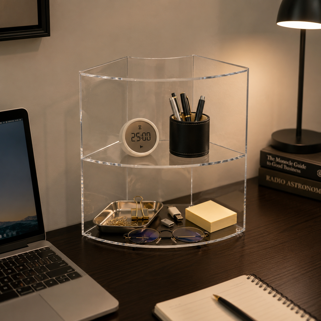Lithzepara Clear Acrylic 2-Tier Corner Perfume Organizer Stand – Curved Vanity Display Shelf for Fragrance, Skincare & Decor