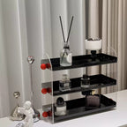 JAFFA 3-Tier Acrylic Perfume Organizer | Black Shelves with Red Accents | Luxury Vanity Fragrance & Decor Display Rack