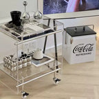 JAFFA Transparent Acrylic Rolling Bar Cart | 2-Tier Marble-Print Mobile Side Table | Modern Clear Storage Cart for Living Room/Bedroom
