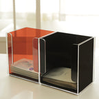 JAFFA Dual-Compartment Acrylic Storage Box | Orange & Black Cosmetic Organizer | Clear Divided Tray for Skincare & Fragrance Samples
