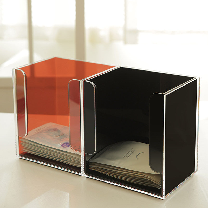 JAFFA Dual-Compartment Acrylic Storage Box | Orange & Black Cosmetic Organizer | Clear Divided Tray for Skincare & Fragrance Samples